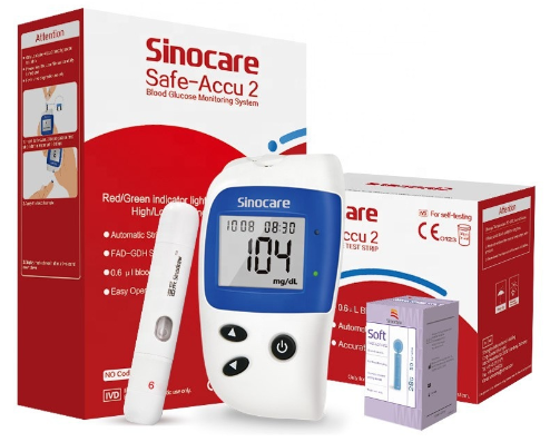 Sinocare Safe-accu2 Lecteur de glycémie avec bandelettes réactives