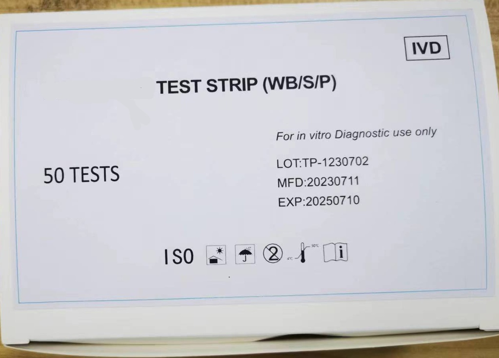 Prueba de antígeno de superficie HBsAg Hepatitis B, tiras de 2,5 mm, 50 pruebas/caja