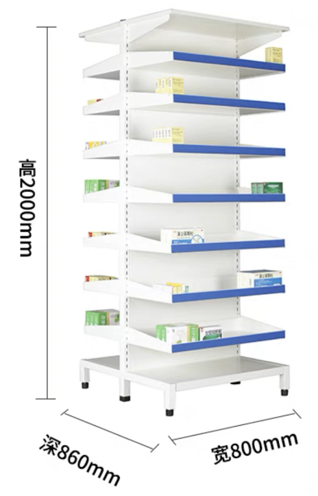 Estante para medicamentos de doble cara de 7 capas sin deslizadores, 80*46*200 cm