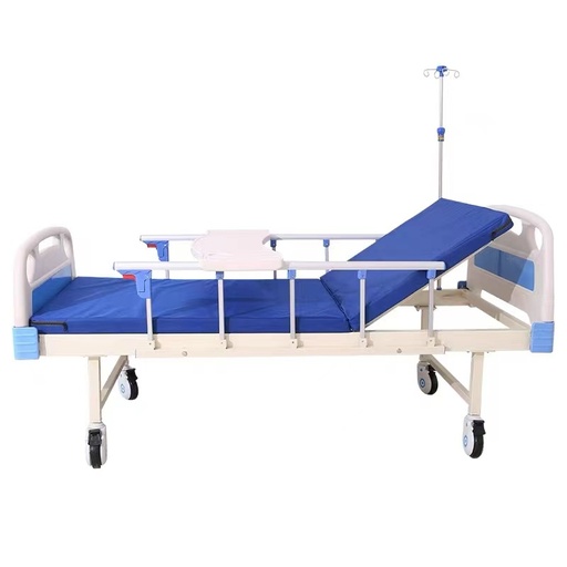 [CCF-JFPB-9] Lit d'hôpital monofonction ABS + matelas + garde-corps + planche à manger + roulettes + support de perfusio